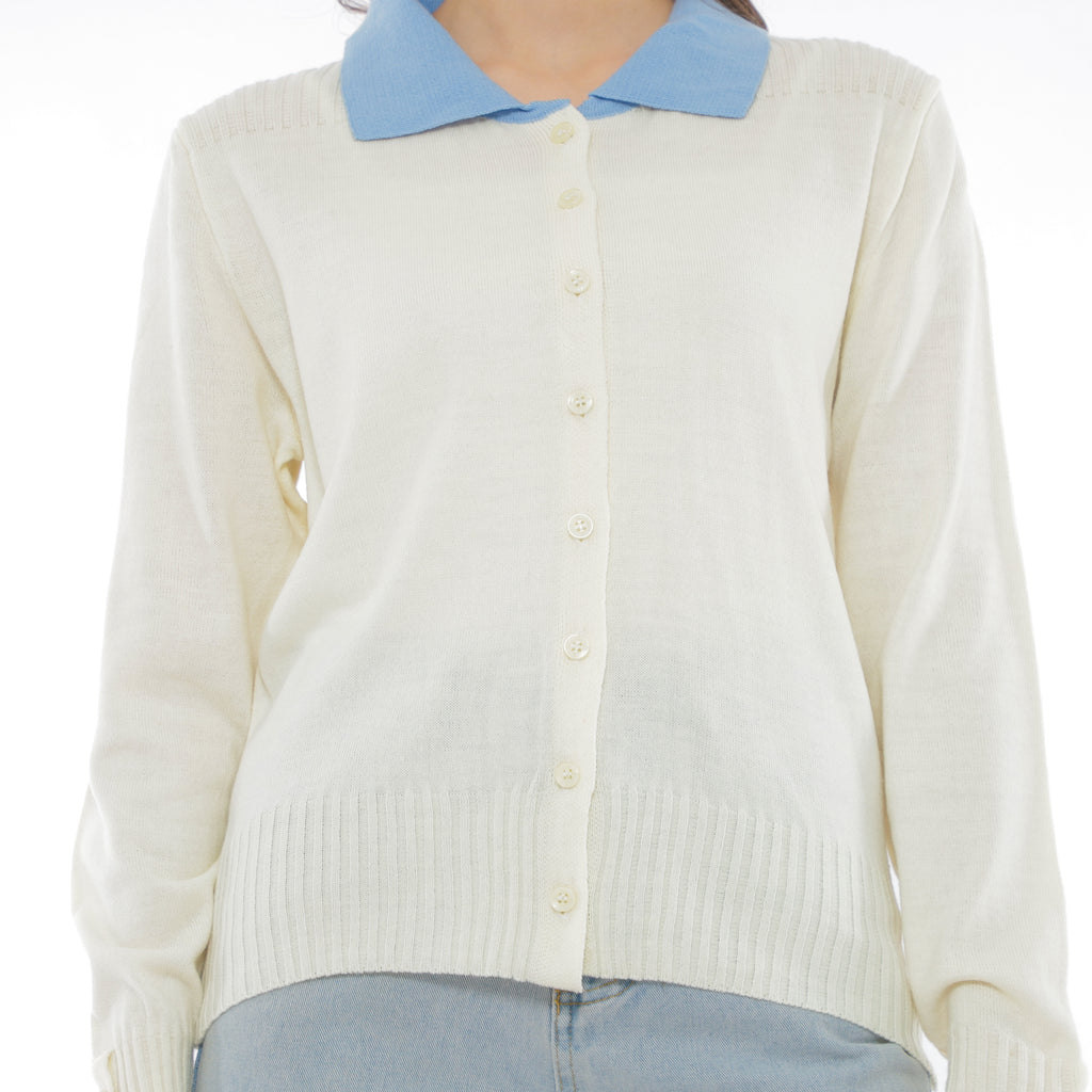 Mika Cardigan Collar Rajut Two Tone Knit Kancing Korean Style