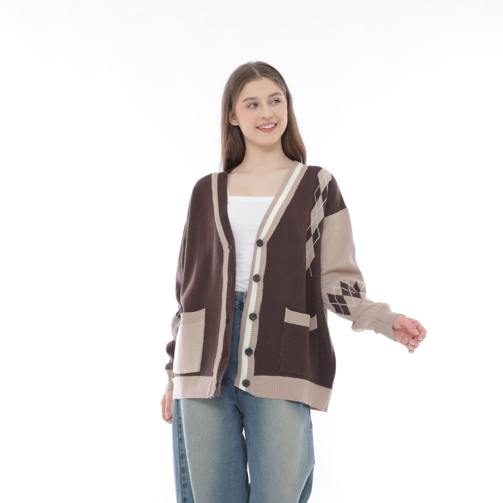 Yancy Oversize Argyle Knit Cardigan