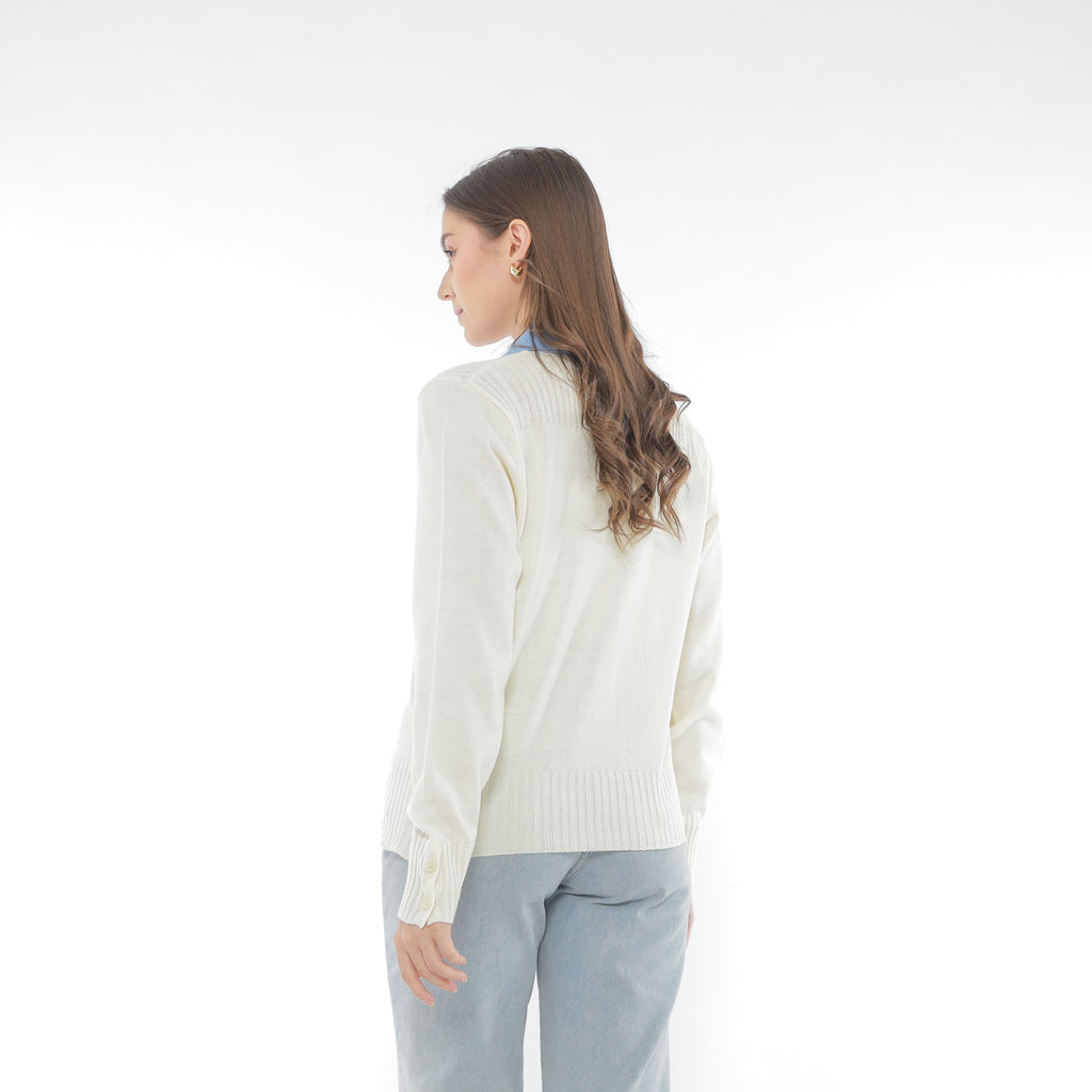 Mika Cardigan Collar Rajut Two Tone Knit Kancing Korean Style