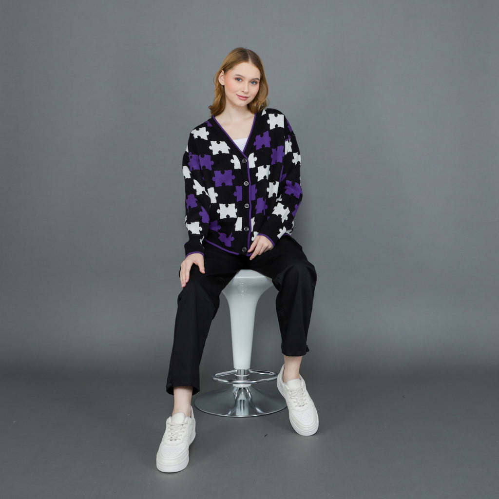 Jigsaw Mono Puzzle Cardigan Oversize Premium