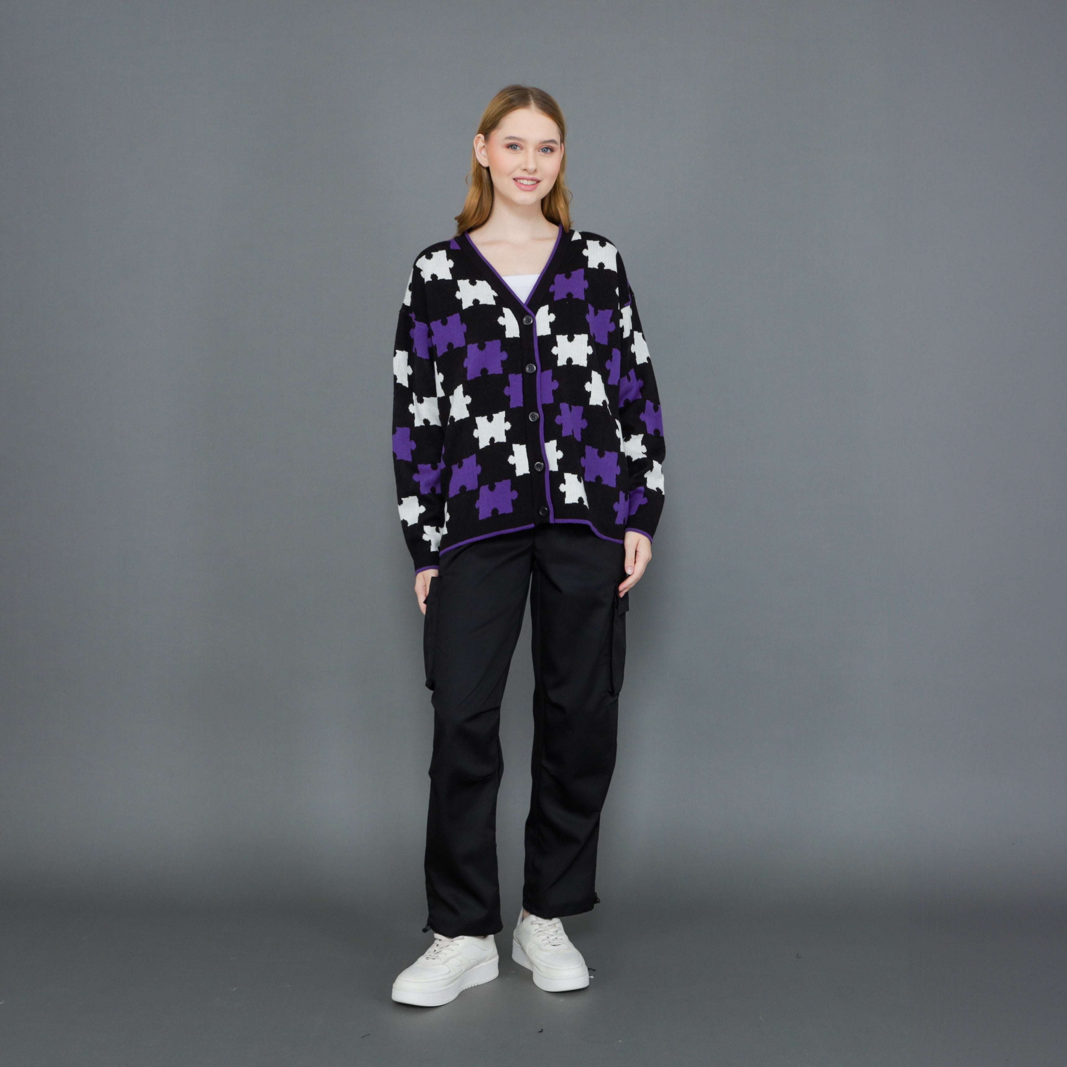 Jigsaw Mono Puzzle Cardigan Oversize Premium