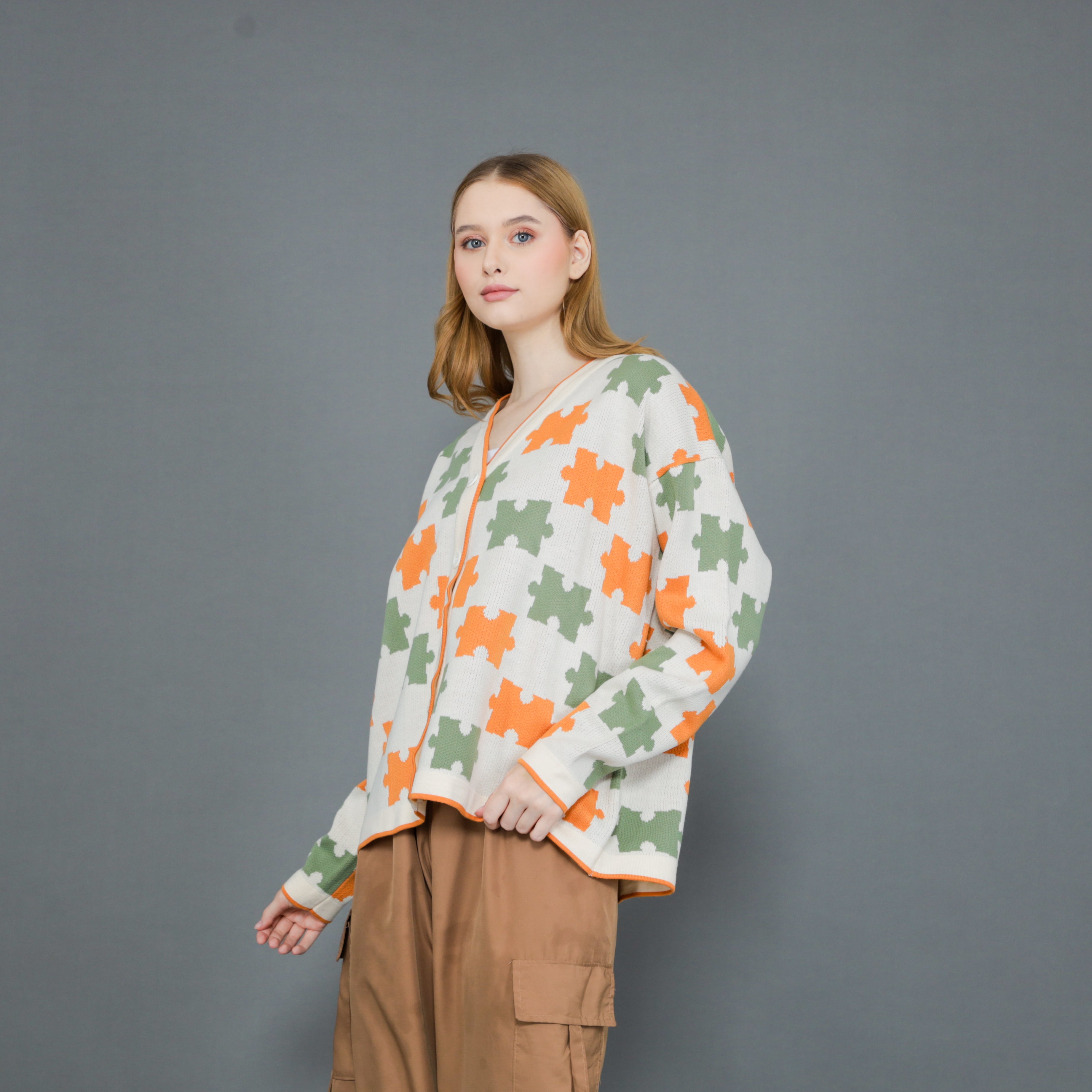 Jigsaw Mono Puzzle Cardigan Oversize Premium