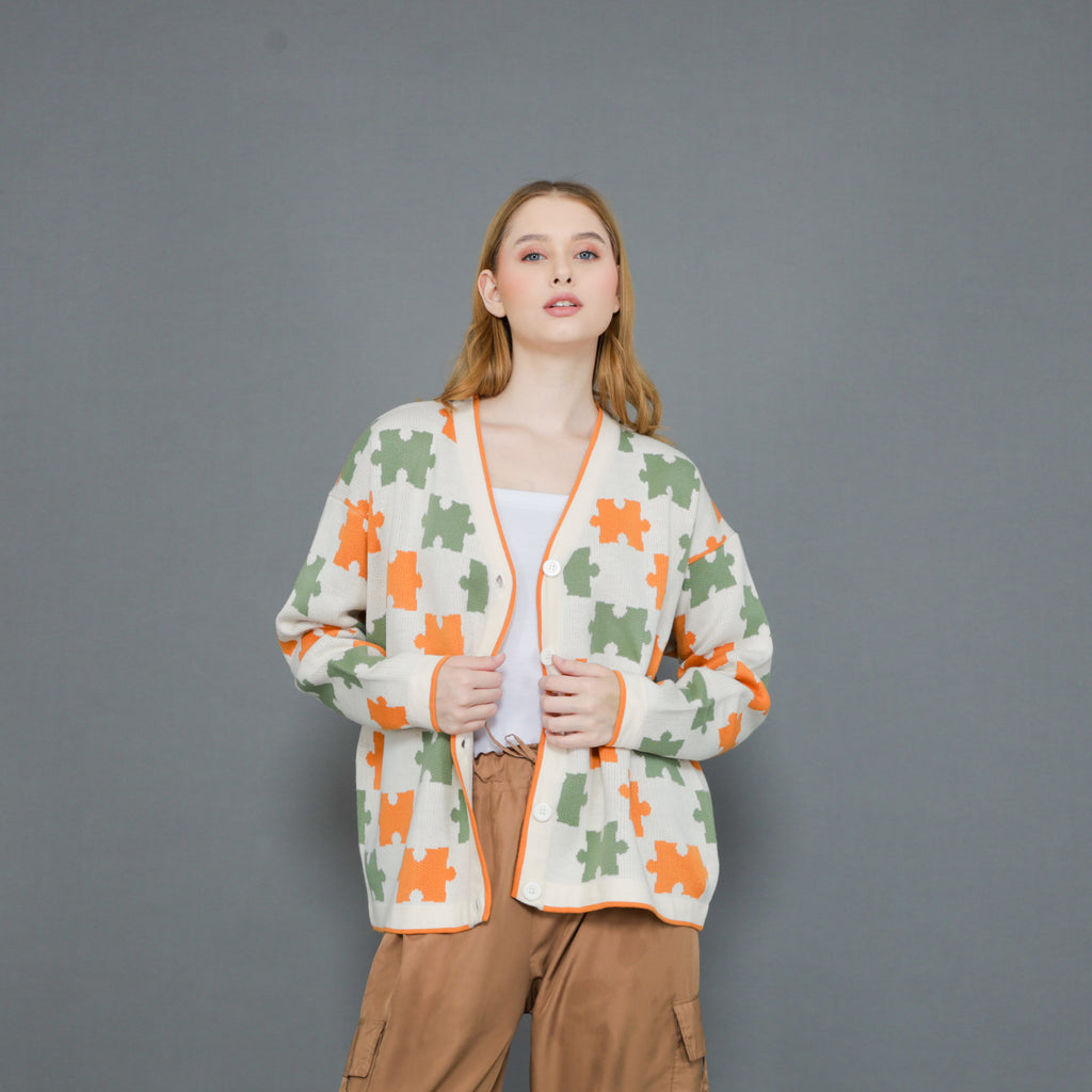 Jigsaw Mono Puzzle Cardigan Oversize Premium