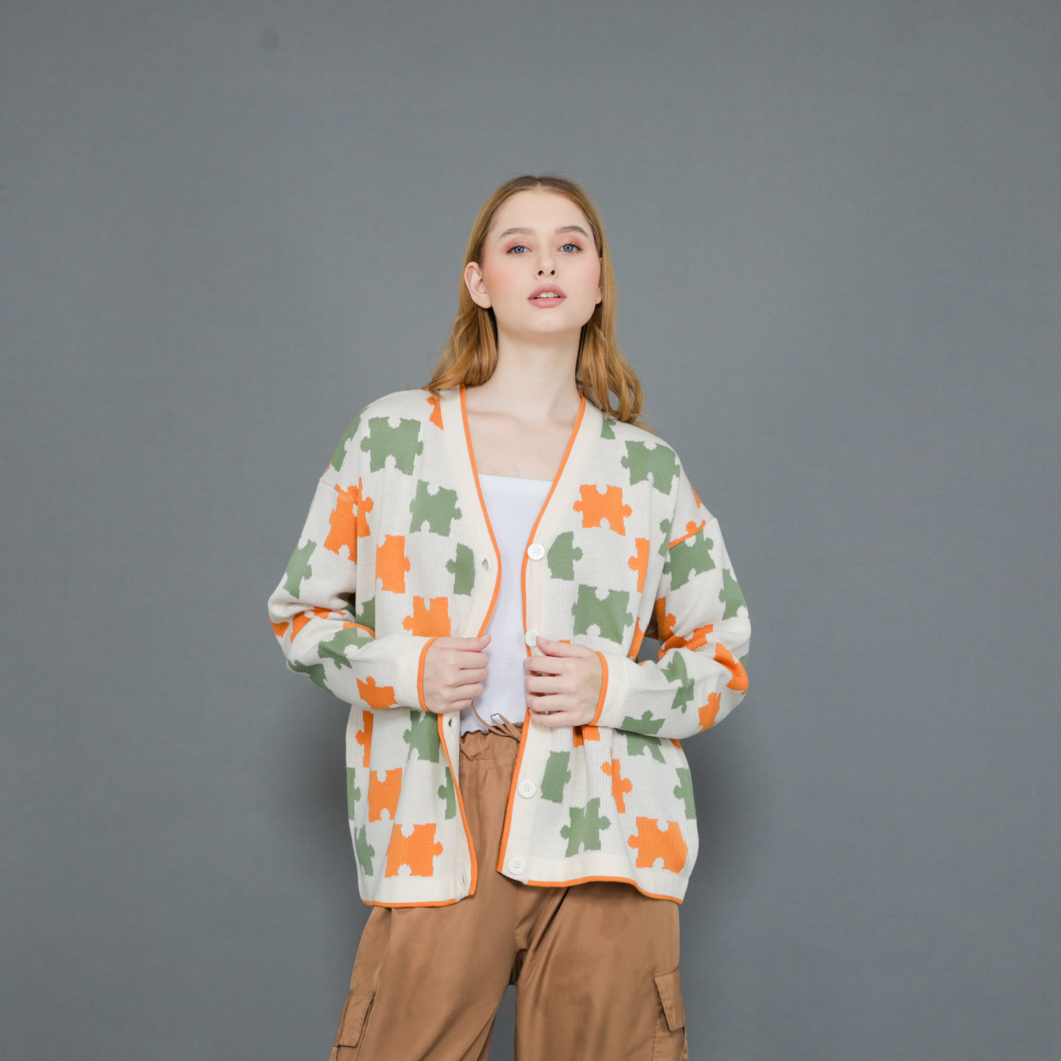 Jigsaw Mono Puzzle Cardigan Oversize Premium