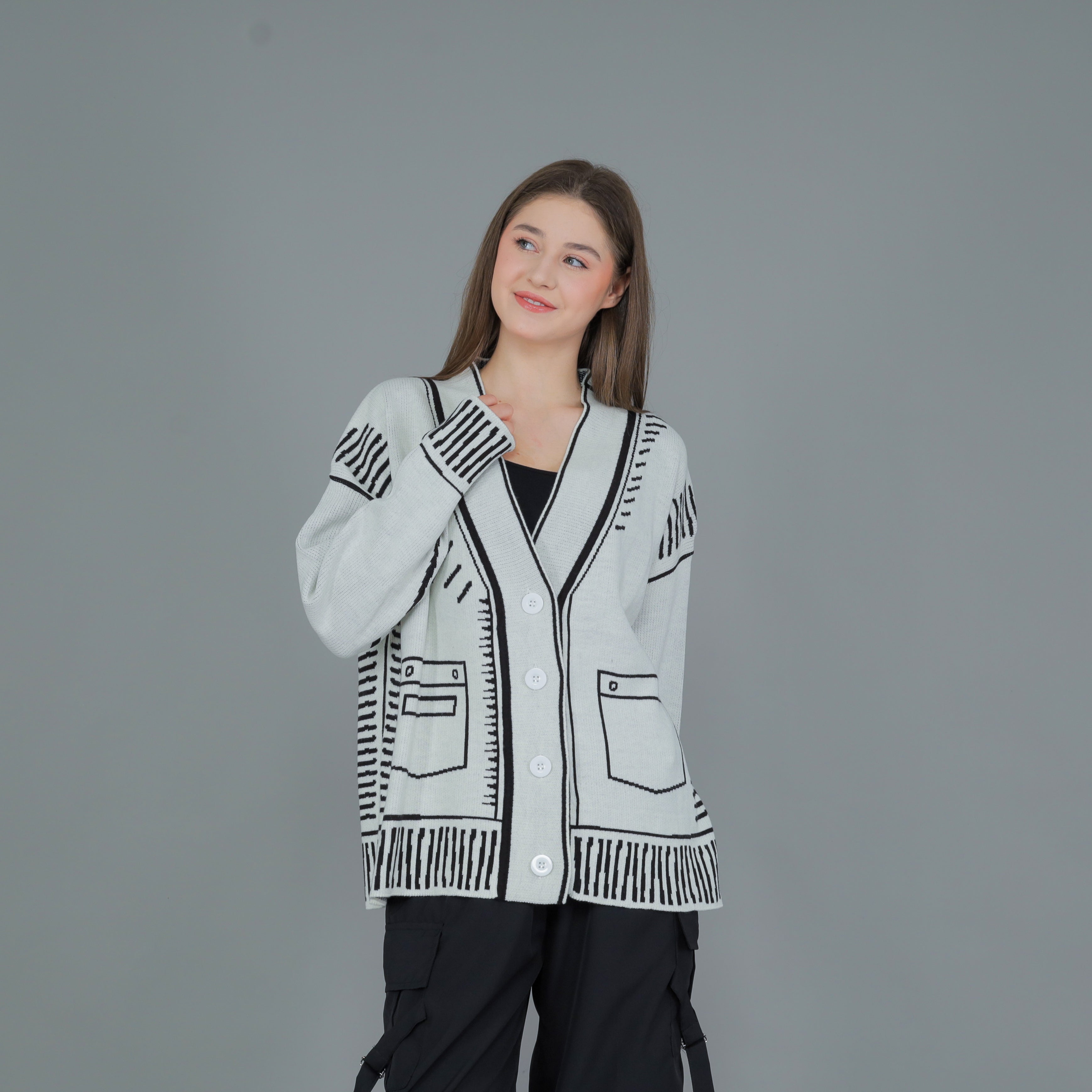 Arty Sketch Oversize Knit Cardigan