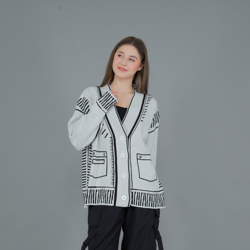 Arty Sketch Oversize Knit Cardigan