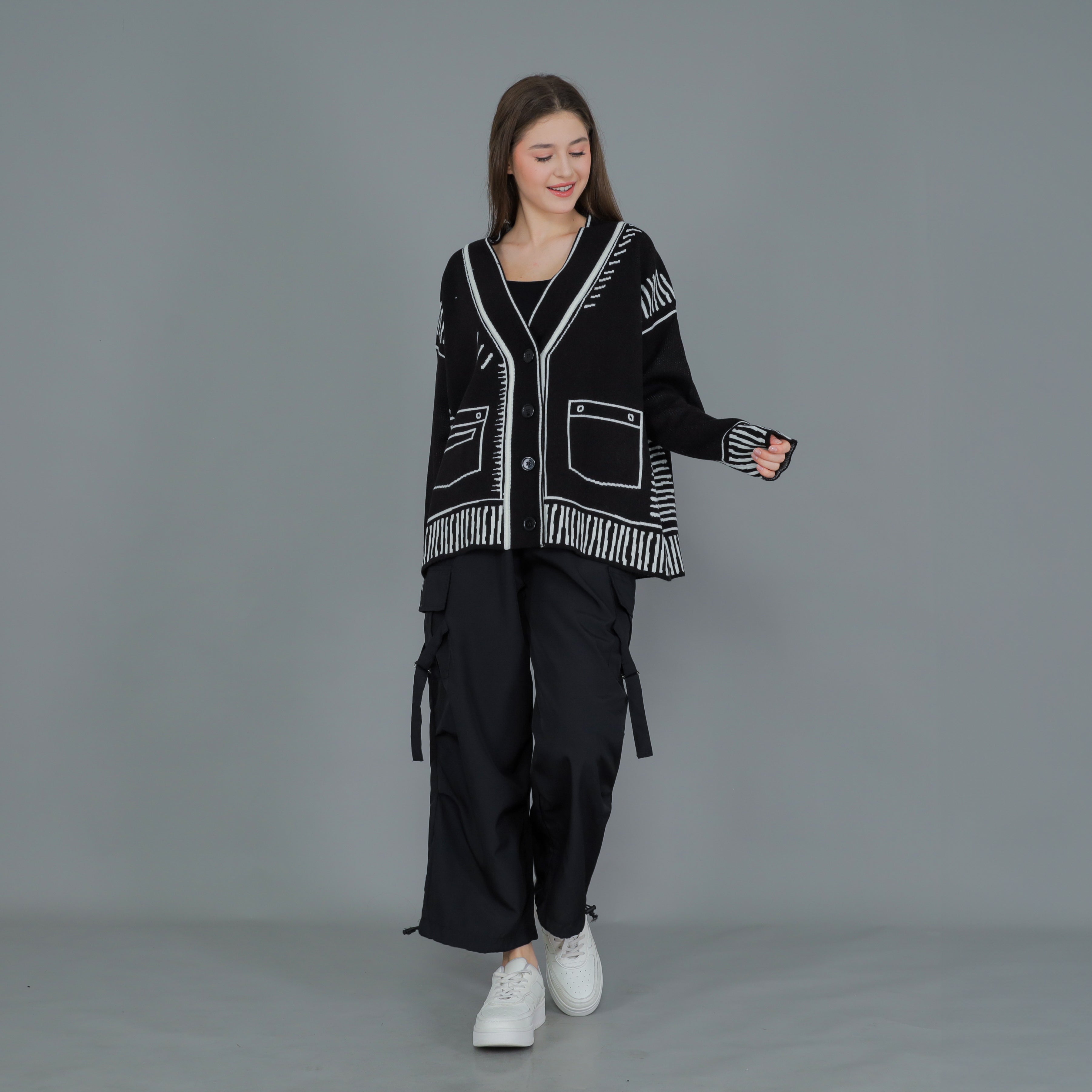 Arty Sketch Oversize Knit Cardigan